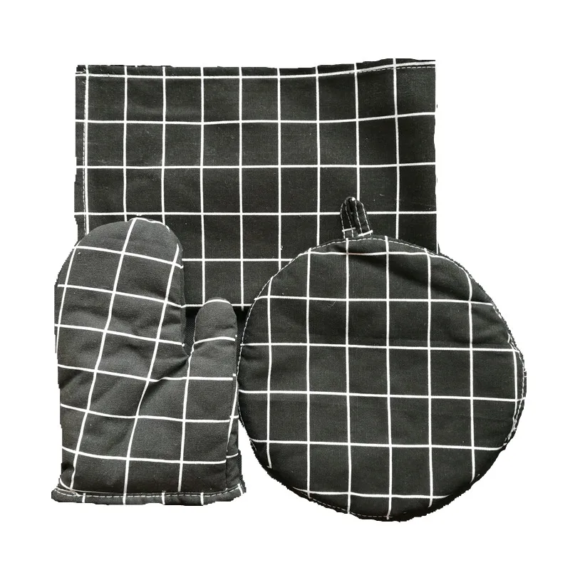  CFen A's Simple Patterns Quality Table Napkin+Kitchen Glove+Potholder Hot Mat Dining Table Mat Set 