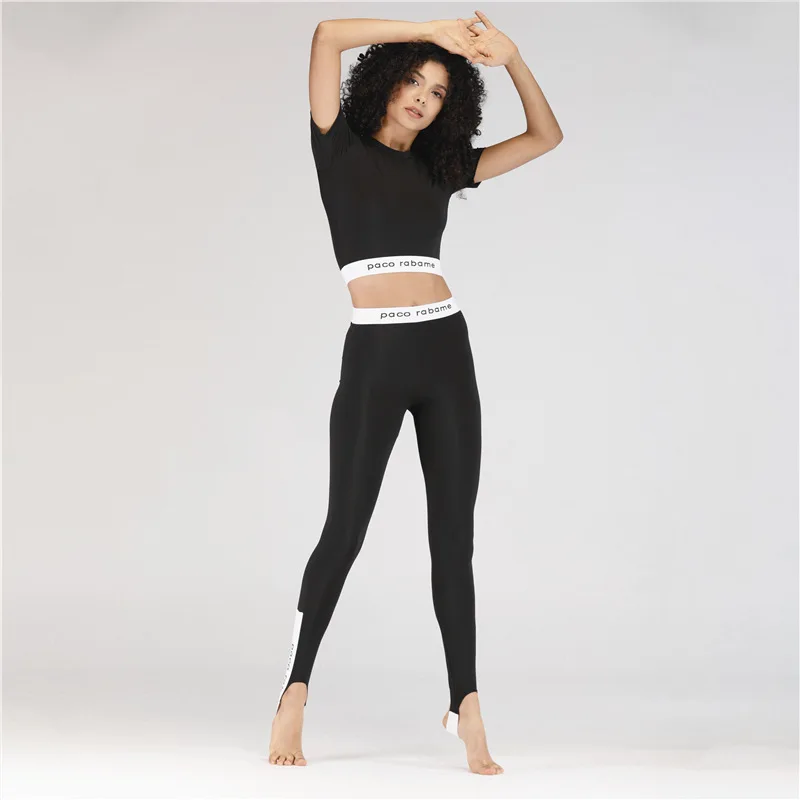 

Autumn Women Yoga Fitness 2 Piece Suit Short Sleeve+leggings O-neck Letters Profession Running Sport Mujer Workout Clothing Wear