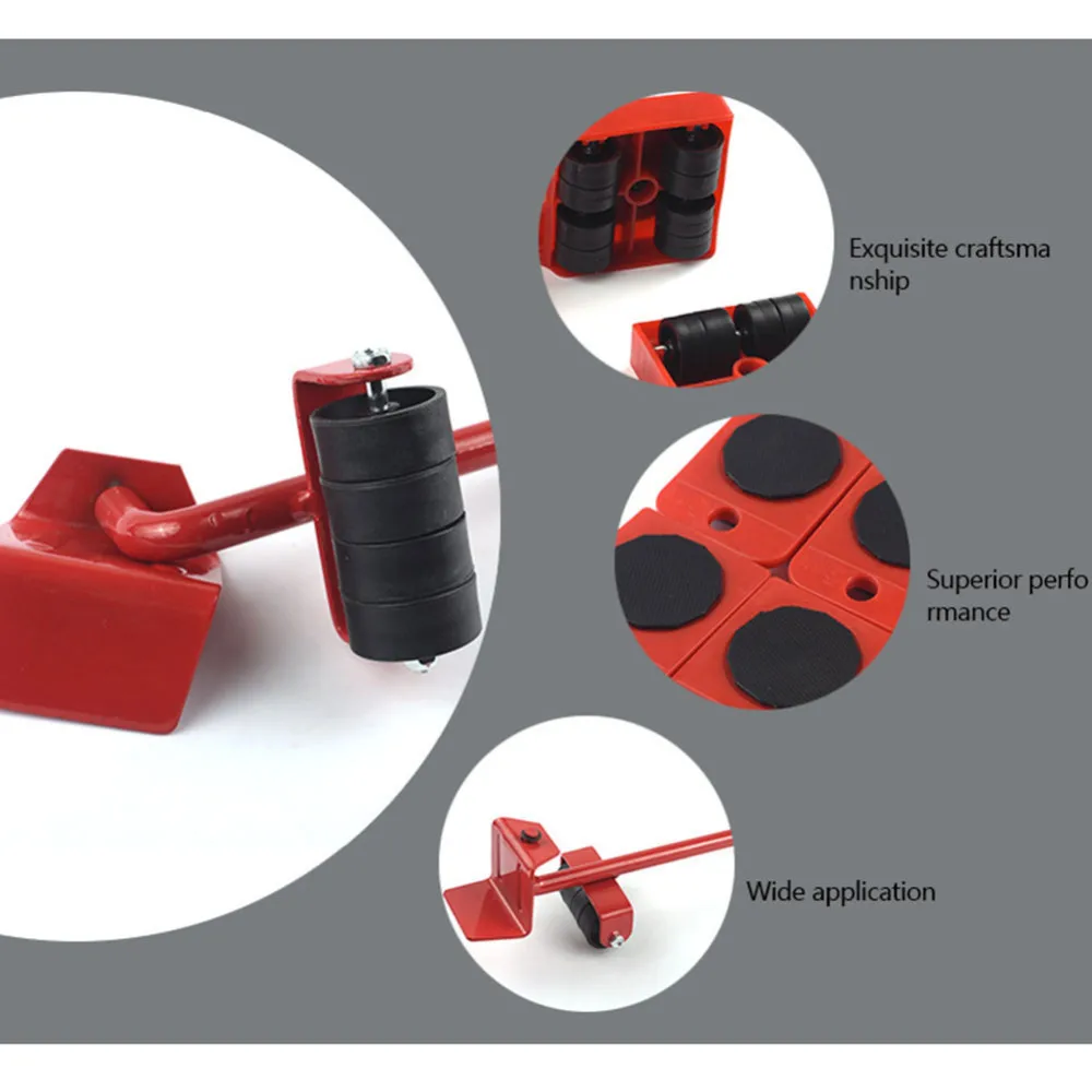 Инструмент для перемещения мебели, домашний подъемник на колесиках, 4 колесных колесиков+ 1 колесико для тяжелой транспортировки, набор инструментов для мебели