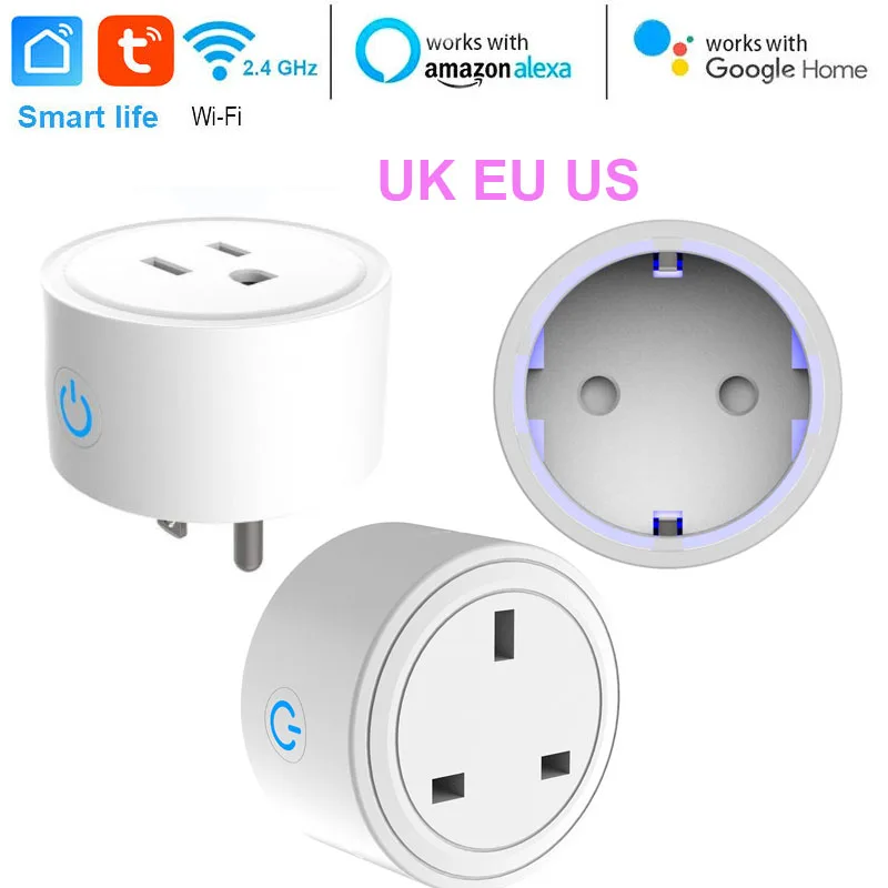 

US/EU/UK Smart Mini Socket Plug WiFi Wireless Remote Socket Adaptor with Timer on / off Compatible with Alexa Google Home Voice