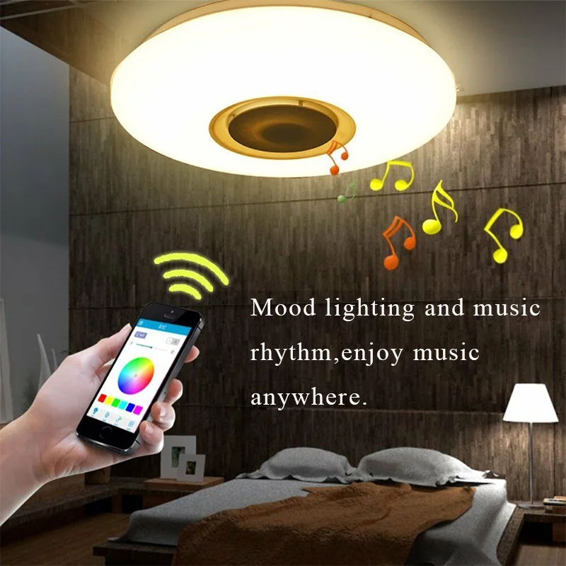 

48W LED Music Ceiling Light RGB 3D bluetoot h Speaker Lamp Home Party Bedroom AC180-240V Dimmable APP Smart Colorful Lighting