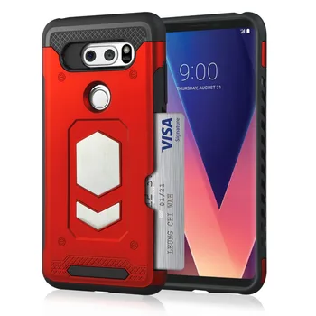 

Heavy Duty Car Magnet Armor Case For LG V30 V50 Hybrid PC TPU Cover Back Card Slot