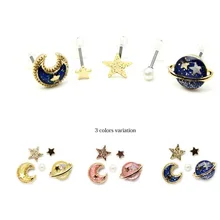 5 шт./лот Лидер продаж милое голубое платье в Вселенной Звездных луны и звезд жемчуг Симпатичные серьги-гвоздики модные в виде капель с кристаллами в форме Для женщин и девочек