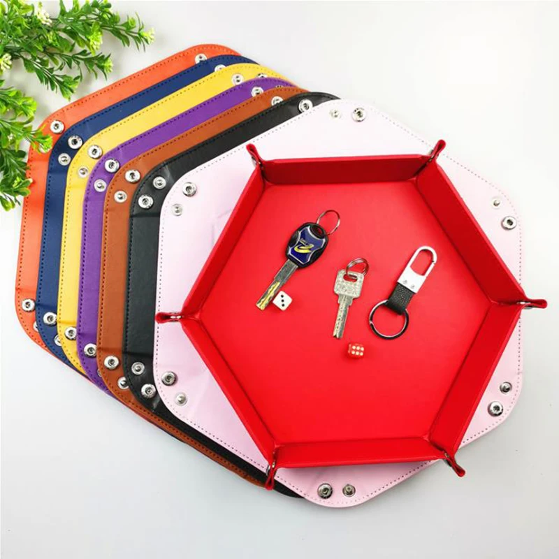 

Hot Sale PU Leather Dice Rolling Tray Collapsible Desktop Square Dice Tray Storage Box For Table Games Storage Box Wholesale