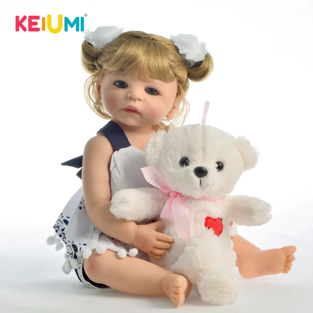 KEIUM 55 CM New Arrival Full Body Vinyl Baby Doll Girl Toy Lifelike Boneca Reborn Babies Blond Curls Hair Kids Birthday Present