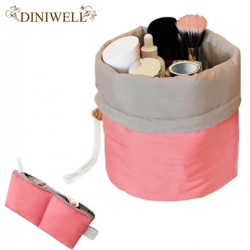 Nylon Barrel Shaped Travel Toiletry Cosmetic Bag Makeup Organizer