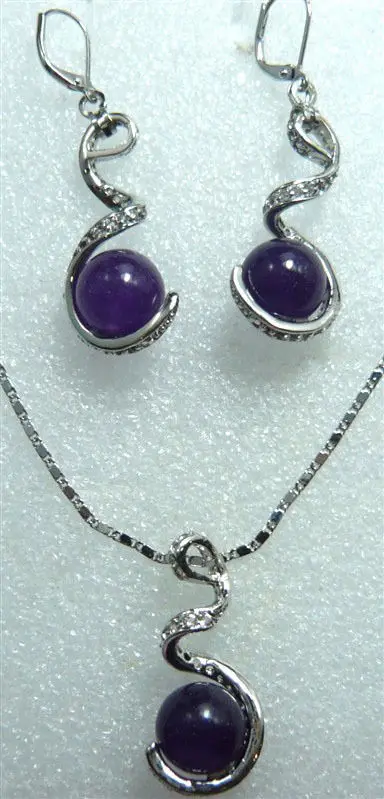 

hot sell new - lady's noblest 12mm Amethyst CZ pendant earring set