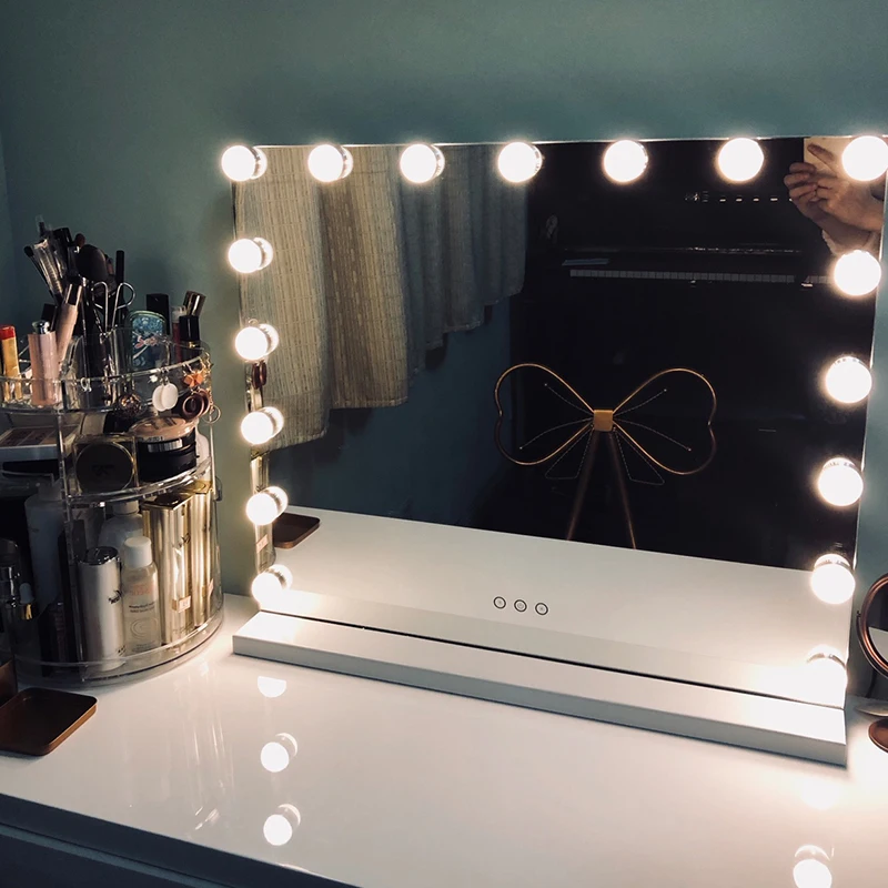 Голливудский стиль Безрамное освещенное косметическое зеркало для макияжа с подсветкой Регулируемая яркость зеркала салон красоты косметический артист