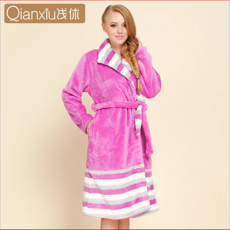 Зимний брендовый женский теплый халат из плотного кораллового флиса, женский халат с длинным рукавом размера плюс, полный халат