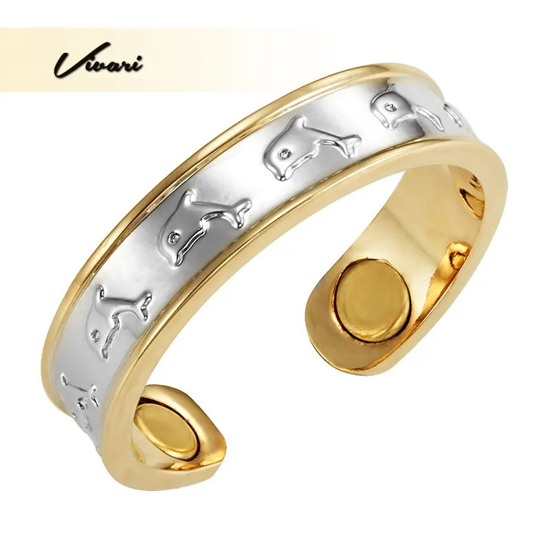 

Vivari Adorable Magnetic Copper Ring For Women Dolphin Pattern 2-Tone Silver Gold Color Jewelry Charm Finger Wear Ring Light