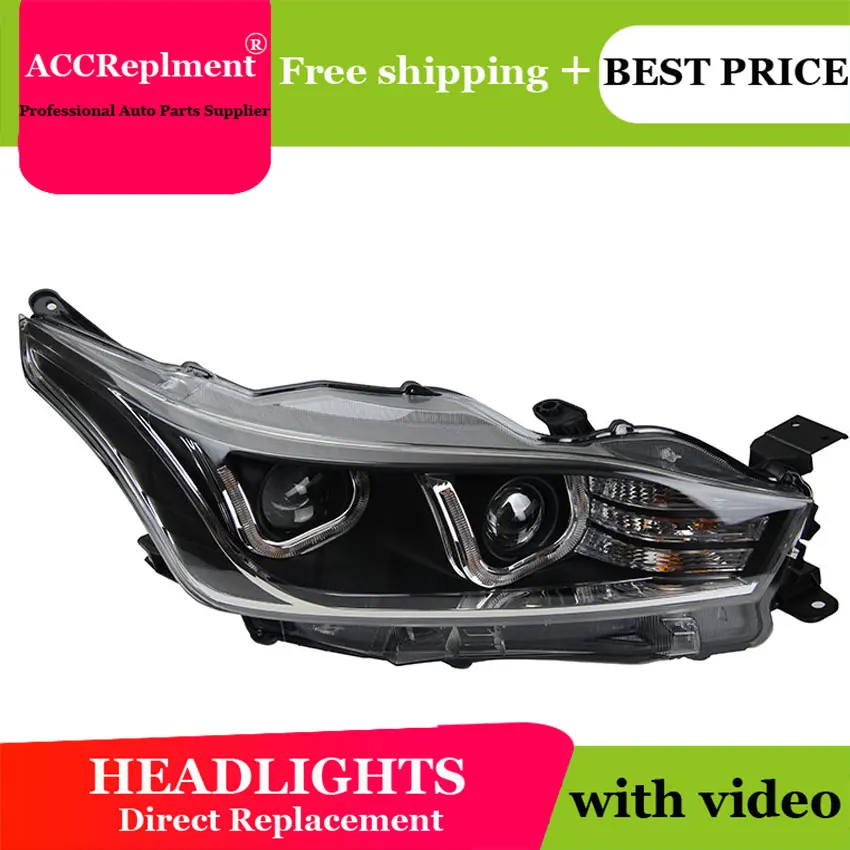 

Auto Lighting Style LED Head Lamp for Toyota YARiS L led headlights 2014-2016 double U led drl H7 hid Bi-Xenon Lens low beam