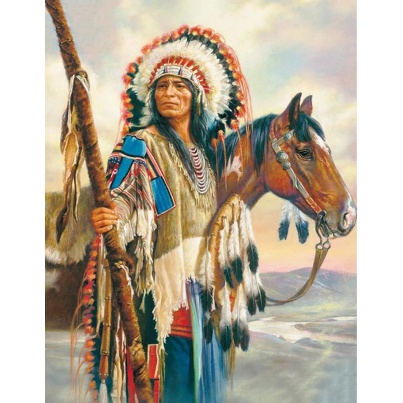 New Full Square Drill 5D DIY Diamond Painting &quotIndians &amp horse&quot Embroidery Set Cross Stitch Mosaic Decor Gift Daimond | Дом и сад