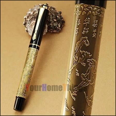 Pen as picture BAOER 507 бронза/Серый Серебряный Средний фонтан ручка с XUBEIHONG восемь лошадей печати - Цвет: Pen as picture