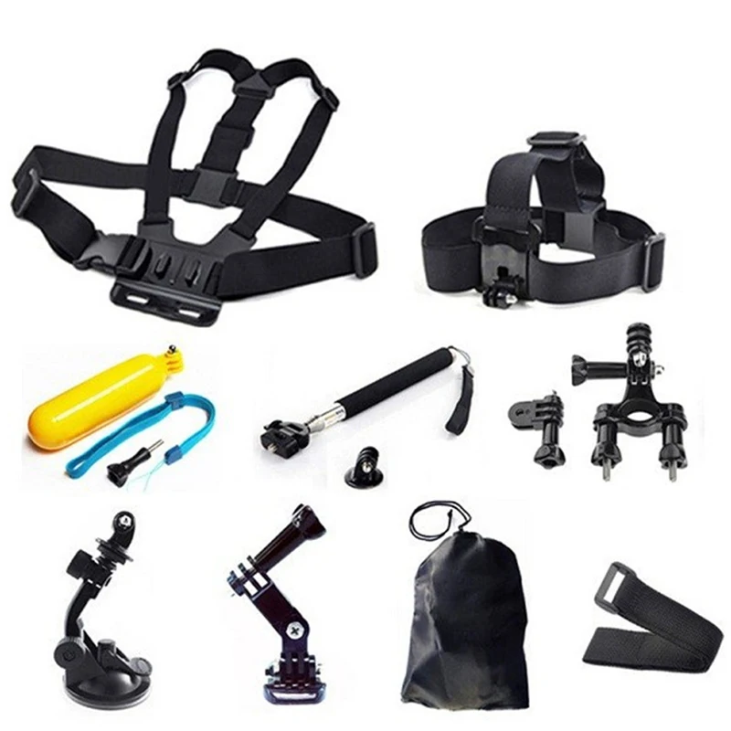 

9 in 1 Accessories Kit Chest+Head Strap+Floating Grip+HandlebarSeatpost+Monopod+Suction Cup for SJCAM Action Sport Cameras