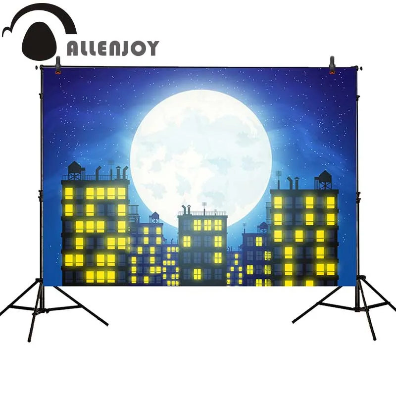 

Allenjoy photography backdrop moon city building night cartoon stars background photo studio customize photobooth photocall