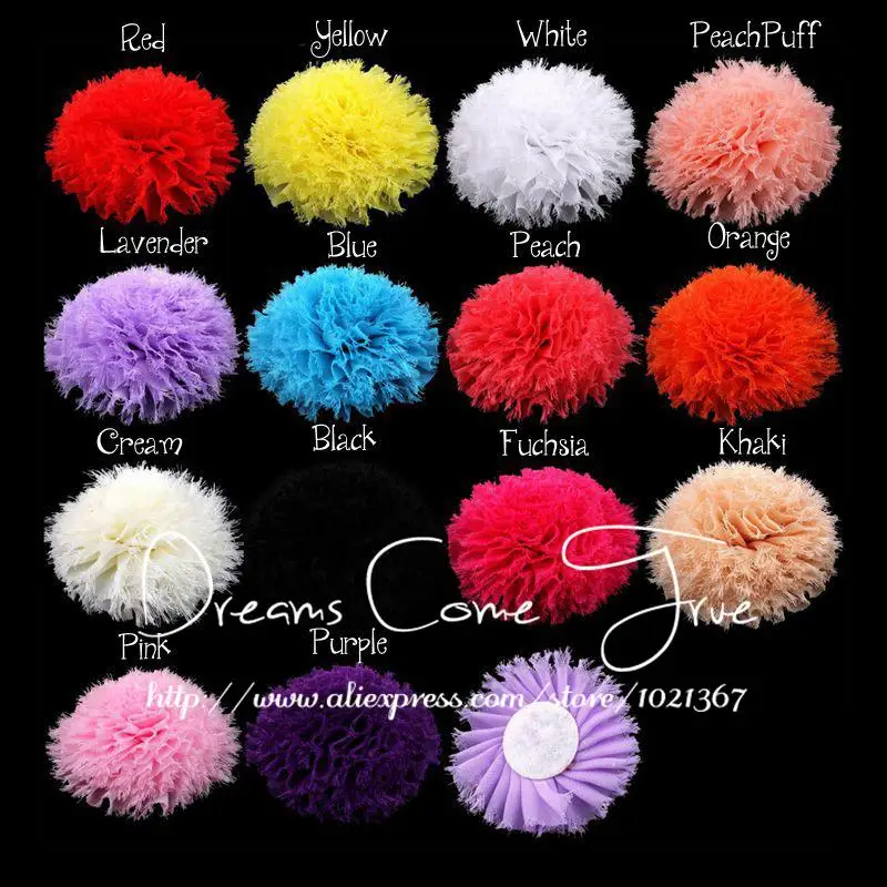 

50pcs/lot 3.6" 14 Colors Fashion DIY Soft Lovely Baby Girls Frayed Bristles Chiffon Hair Flowers For Birthday/Dress Decoration