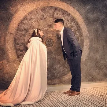 

Sleeping Beauty Bridal Cape Champagne Satin, fur wedding cloak 52/67 inch Semi-Royal-Train Handmade