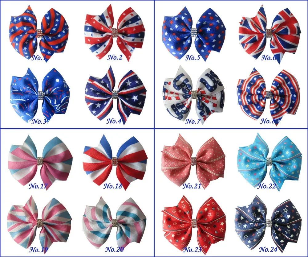 

24 BLESSING Good Girl 3.5" Wendy Hair Bow Clip National Flag Independence Day