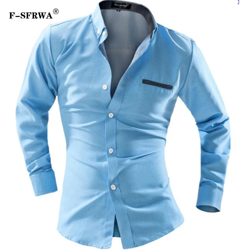 F-SFRWA 2019 Mens Polka Dot Shirt Slim Fit Men Long Sleeve Heren Hemden Camisa Masculina XXL | Мужская одежда