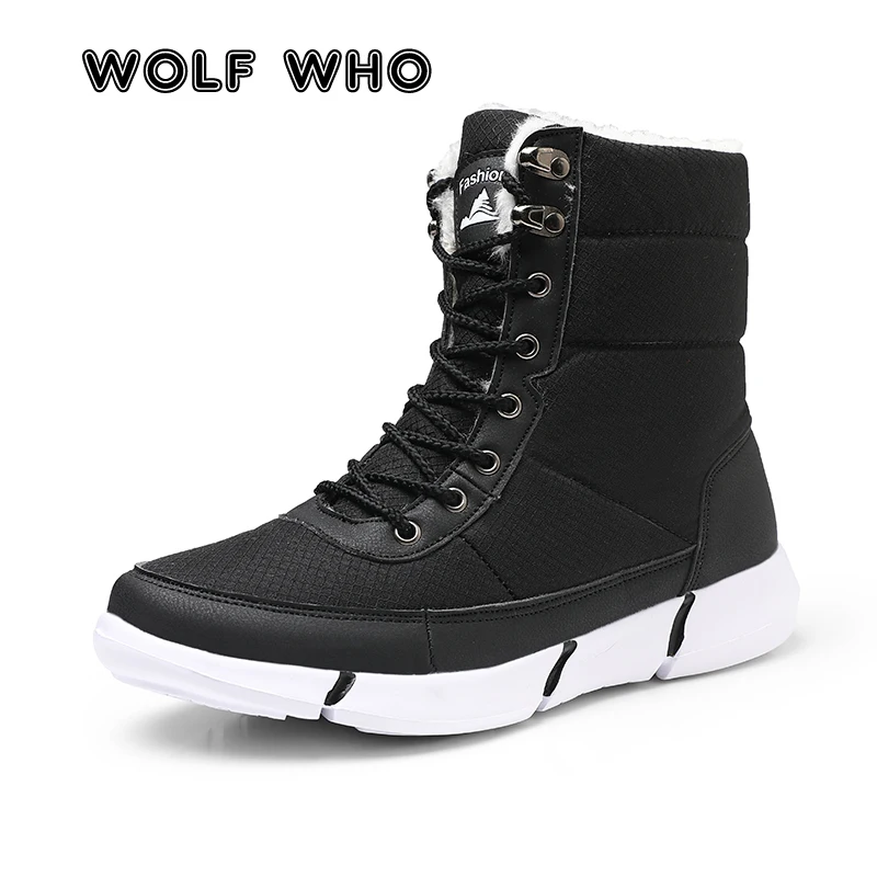 

WOLF WHO Keep warm Men Boots Platform Snow Boots Male thick Plush Waterproof Slip-resistant Winter Shoes Plus Size 36-48 X-169
