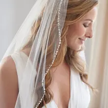Свадебная фата с бисером, стразы, фата для невесты, фата цвета слоновой кости, фата длиной до локтя, свадебный головной убор