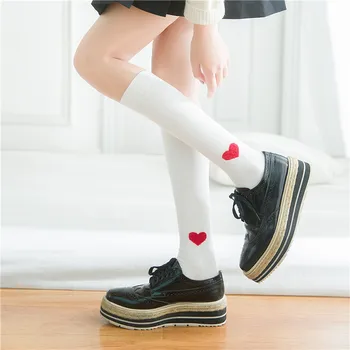

LIONZONE 2018 Ladies Girls Harajuku Trend Long Tube Female Socks Red Love Shank All Cotton Breathable High Shins Socks