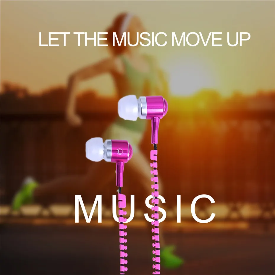 New Fashion Sports Earphones Headset Luminous Light Glow in the Dark Metal Zipper Earphone with Mic for Xiaomi  Mobile Phone (5)