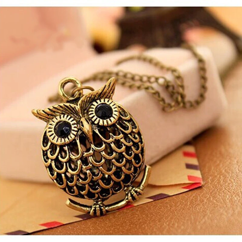 Owl glass dome retro style necklace men and women jewelry gift 