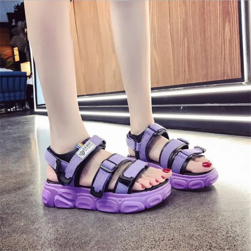Сандалии женские холщовые пляжная обувь на липучке модные туфли летние