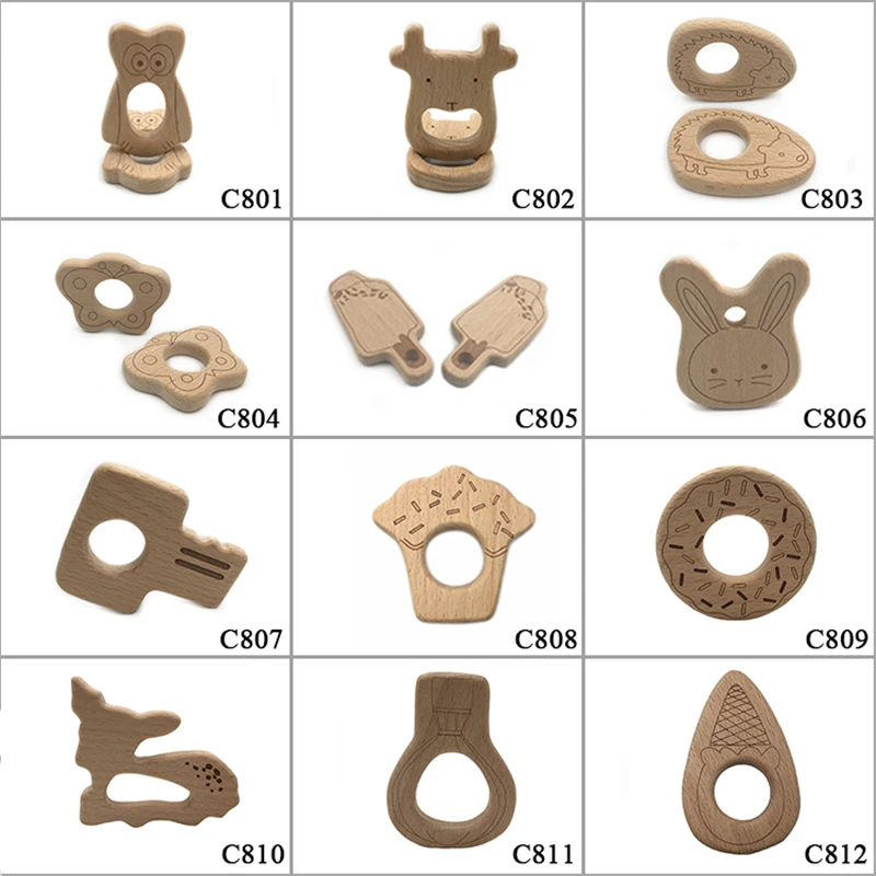 

10pcs Safe Deer Teething Baby Teether Cute Design Wooden Ring Animal Shape Toy handmade wooden teether-Octopus teether