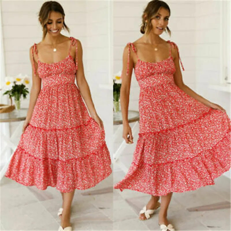 2019 Women Ladies Maxi Sweet Print Sleeveless Spaghetti Strap Strapless Dress Floral Summer Evening Party Long Sundress S-XL | Женская