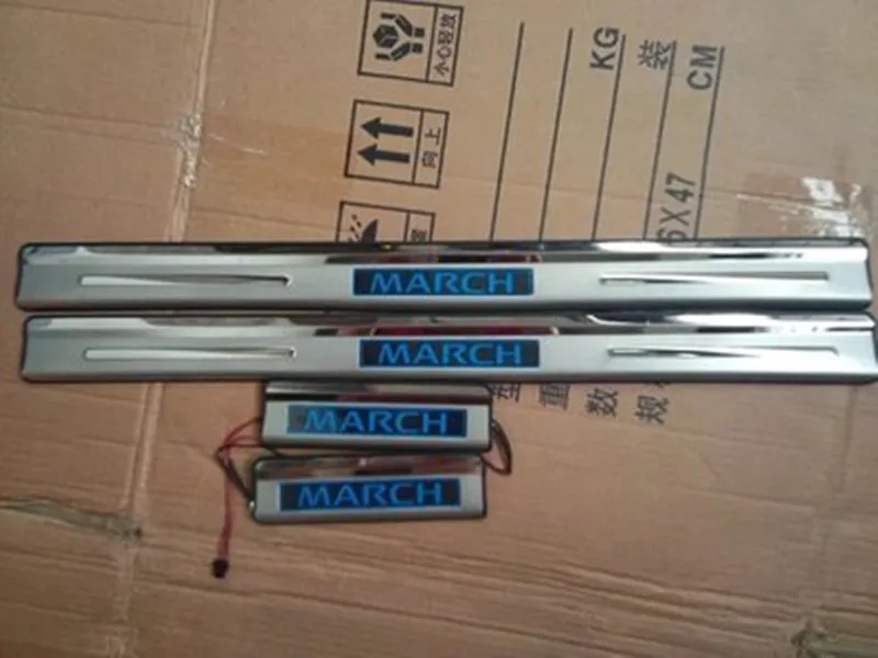 

For Nissan March LED Door Sill Scuff Plate Guards Door Sills Threshold Strip Protector Accessories Sticker
