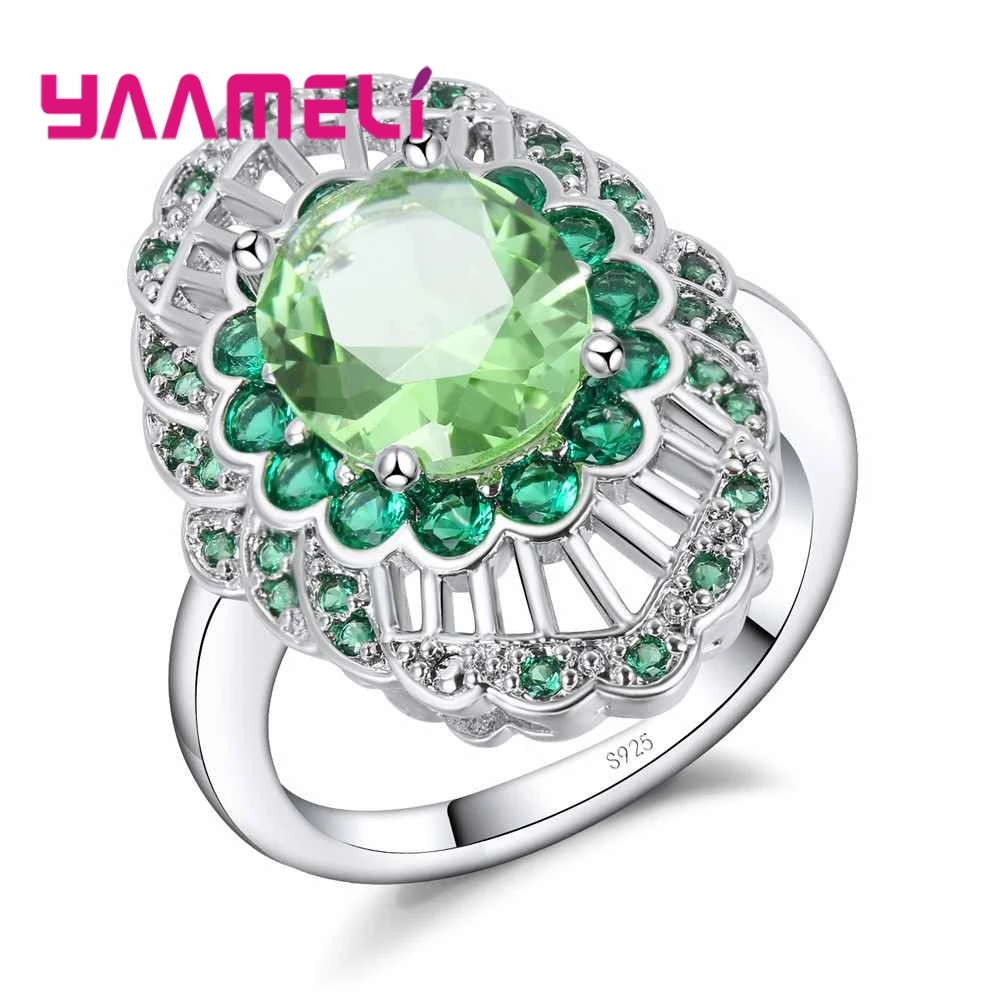 

Retro Style 925 Sterling Silver Ring Green Cubic Zirconia Charming Finger Accessories Jewelry Women Lady Gifts Bijoux