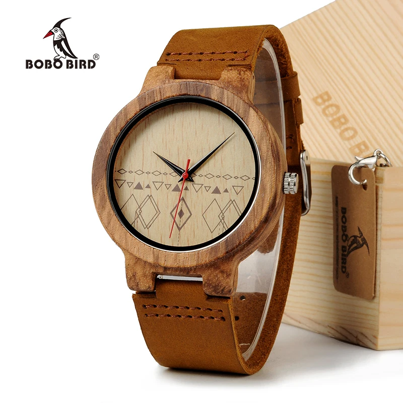 BOBO BIRD Mens Retro Design Brand Luxury Wooden Bamboo Watches With Cow Real Leather Quartz Watch in Gift Box