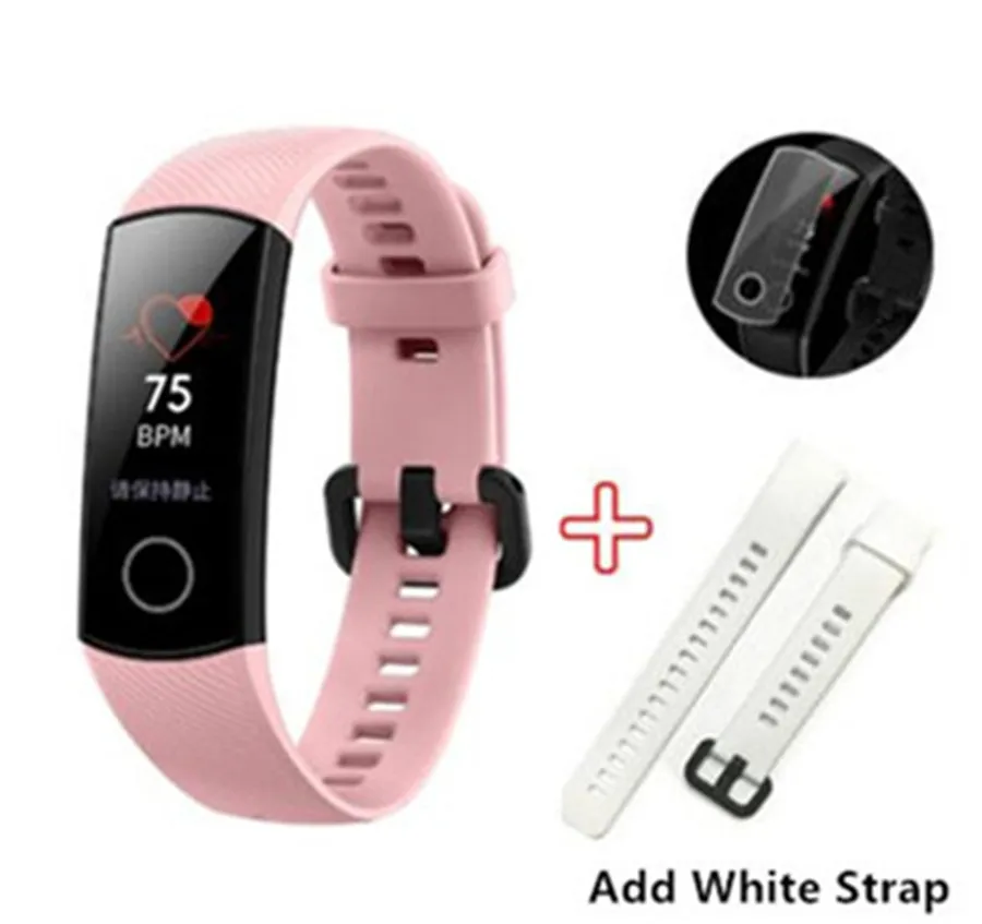 Huawei Honor Band 4 смарт-браслет Amoled цветной 0,9" сенсорный экран для плавания для обнаружения сердечного ритма сна - Цвет: add White Strap