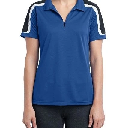 Sport-Tek LST658 Ladies Tricolor Shoulder Micropique Sport-Wick Polo T-Shirt True Royal Black & White - Large (1)