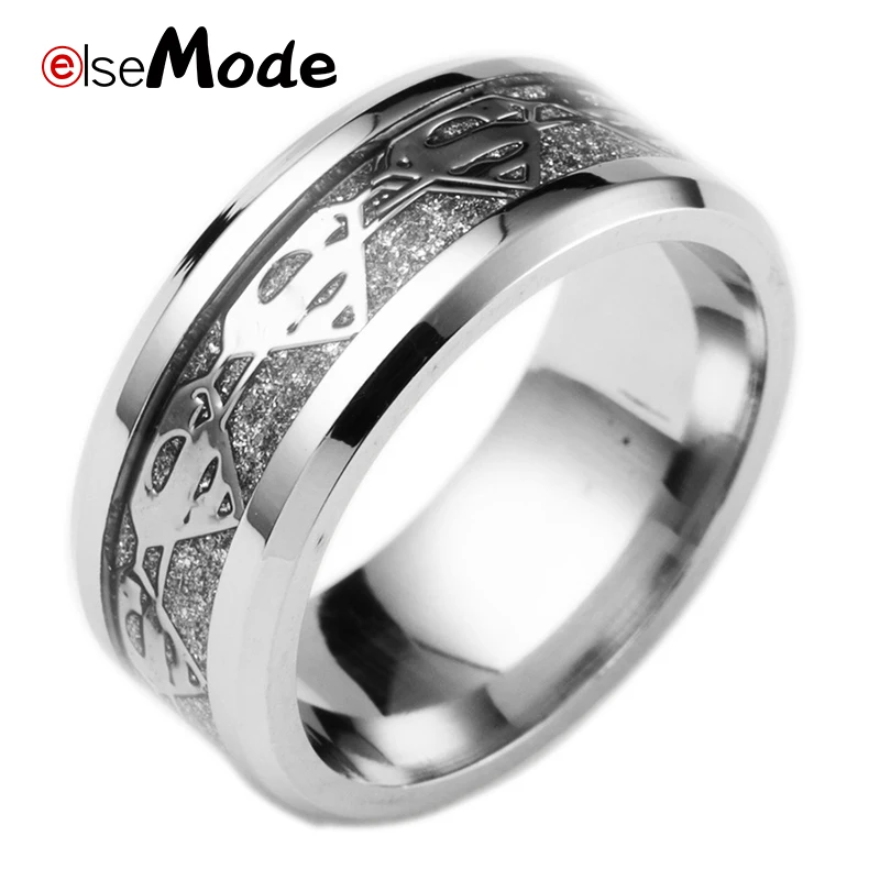 ELSEMODE 316L Титановая Сталь Супермен вентиляторы кольца 8 мм ширина для мужчин женщин золото серебро черный талисманы влюбленных
