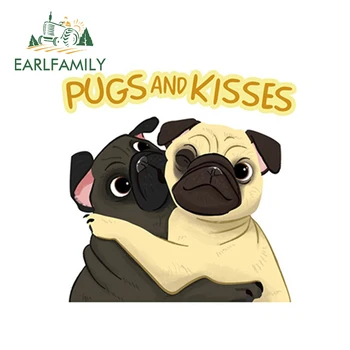 

EARLFAMILY 13cm x 13cm Funny Pugs And Kisses Pug Sticker Cartoon Car Styling Reflective Car Stickers Waterproof Car Decoration