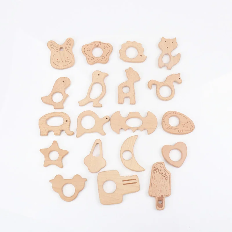 

2018 New 73-52mm wooden Beads handmade teethers wooden heart flower wooden teethers set 1pcs/lot MT2010