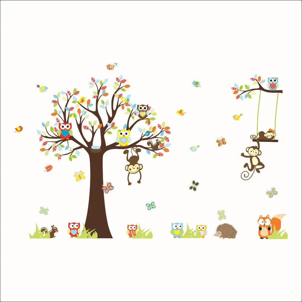Pare S On Squirrel Wall Decal Ping Low Rainbow Fox Jungle Zoo Animal Party Owls Monkey On Tree With Squirrel Kids Nursery Wall Decal