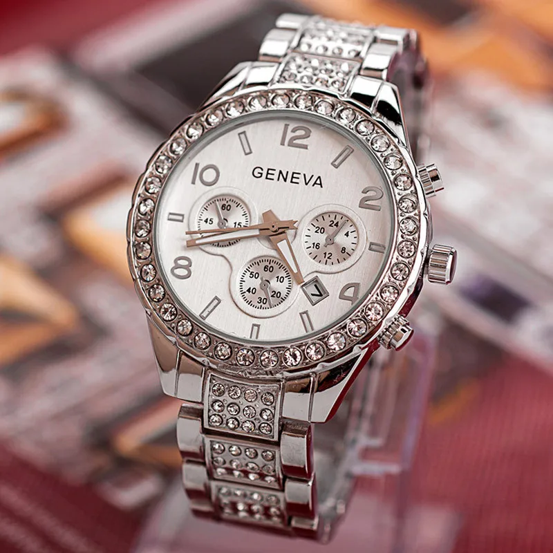 Женские часы, часы reloj mujer, женские наручные часы, relogio reloj, часы Geneva, женские модные Роскошные Кварцевые часы с кристаллами