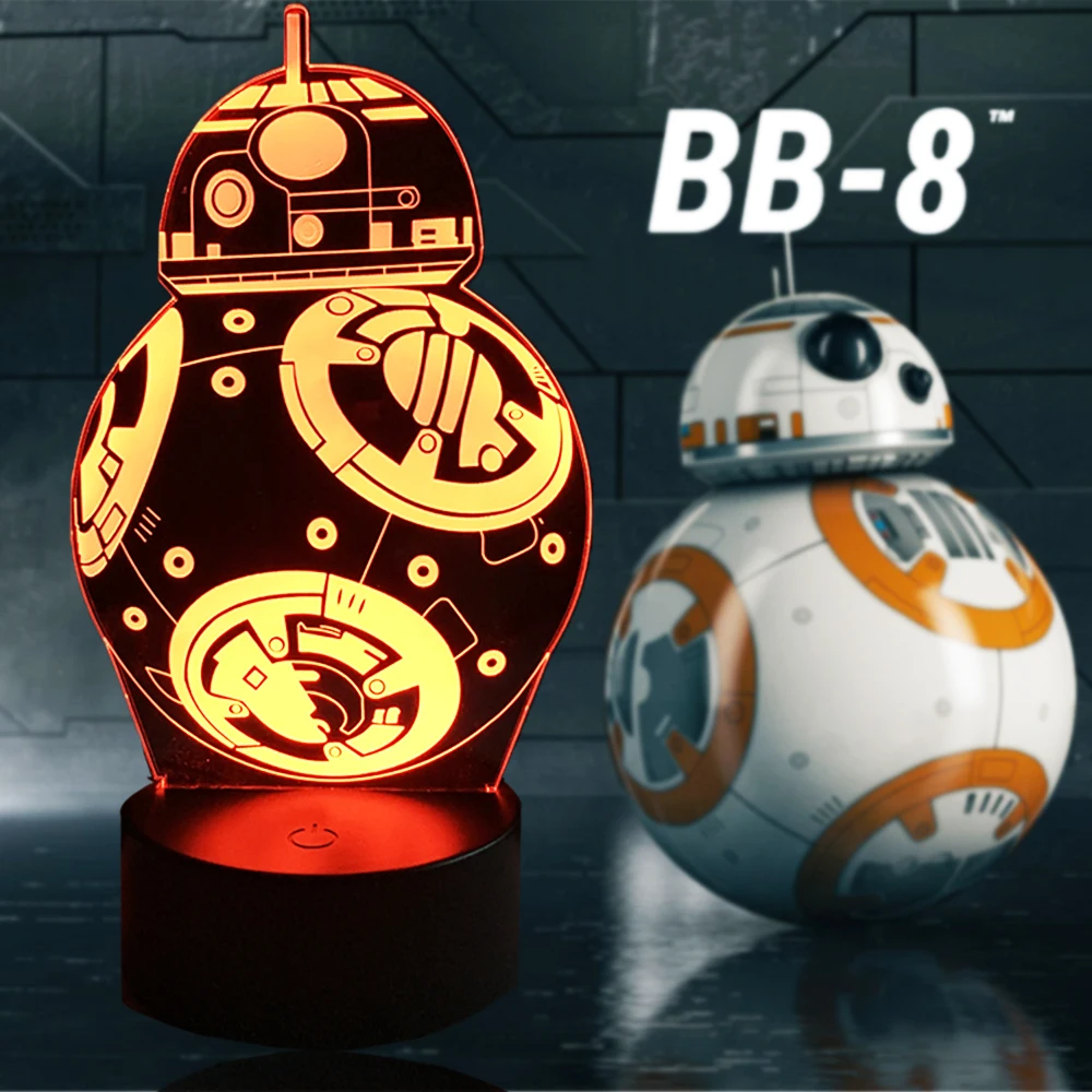 Звездные войны BB-8 шар Робот СВЕТОДИОДНЫЙ 3d-ночник красочный плавный переход лампа Рождественские подарки для детей день рождения праздничное настроение освещение