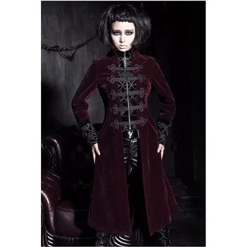 

PUNK RAVE Women Fashion Gothic Black and Red Jacket Coat Streampunk Vintage Palace Long Jacket Halloween Vampire Cosplay Jacket
