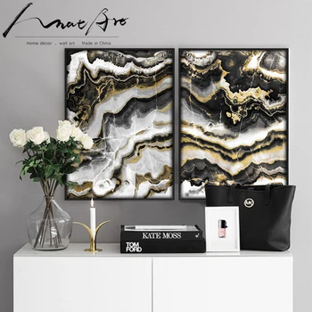 

Home Decoration Black gold abstract painting marble posters and prints canvas wall art pictures for living room nordic