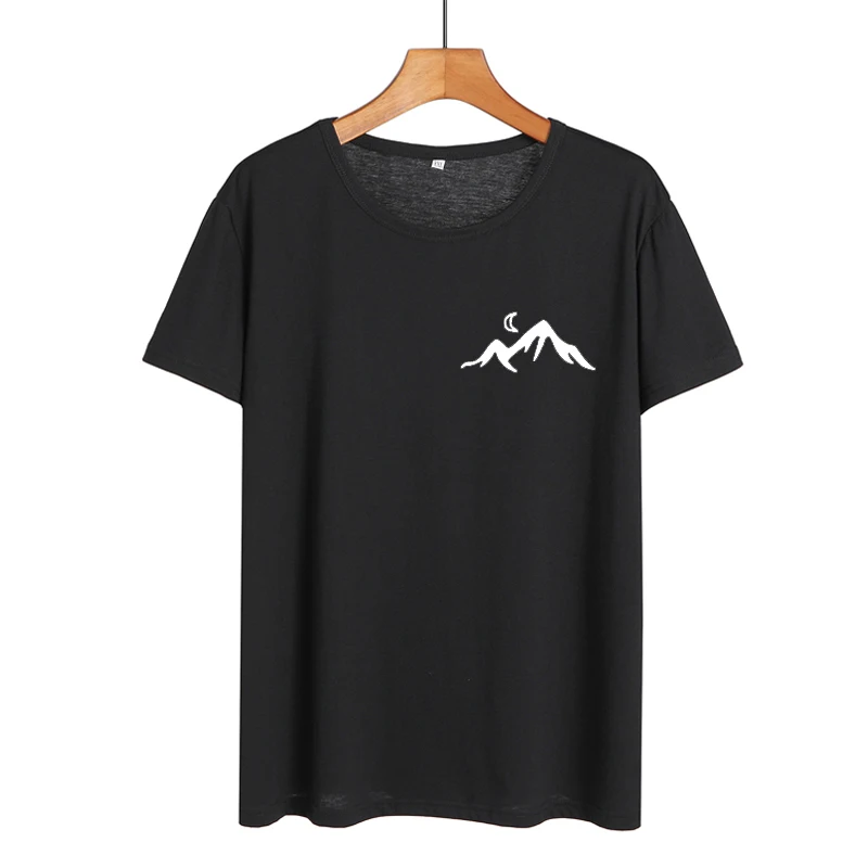 Женские топы для походов и кемпинга, футболка с карманом и принтом горы Tumblr, хипстерская черная, белая хлопковая футболка, Повседневная футболка для женщин