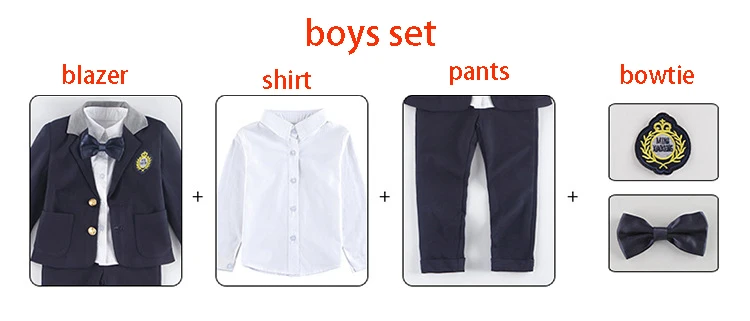 Комплект школьной формы для детей; Комплект для мальчиков и девочек в британском стиле; Блейзер; рубашка; брюки; комплект из 3 предметов; Детский костюм для сцены - Цвет: boys
