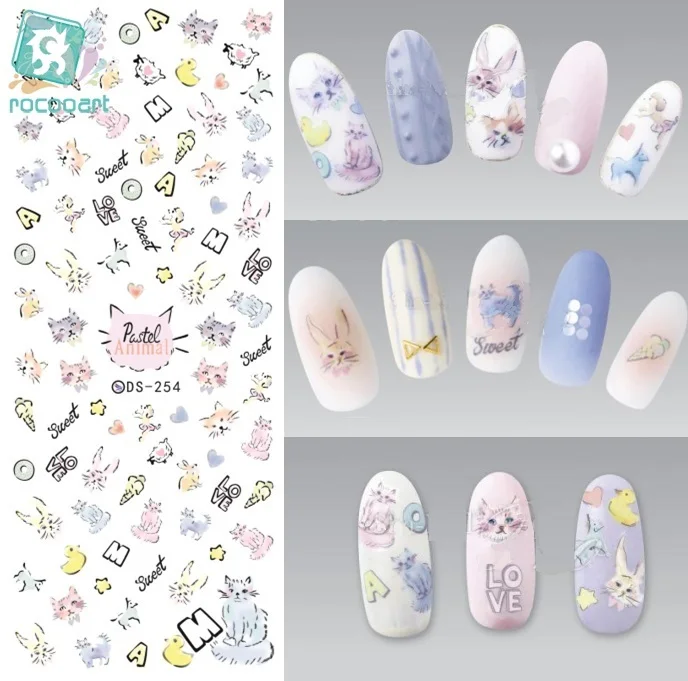 

Rocooart DS254 DIY Designer Water Transfer Nails Art Sticker Colorful Cartoon Cats Drawing Nail Wraps Sticker manicure stickers
