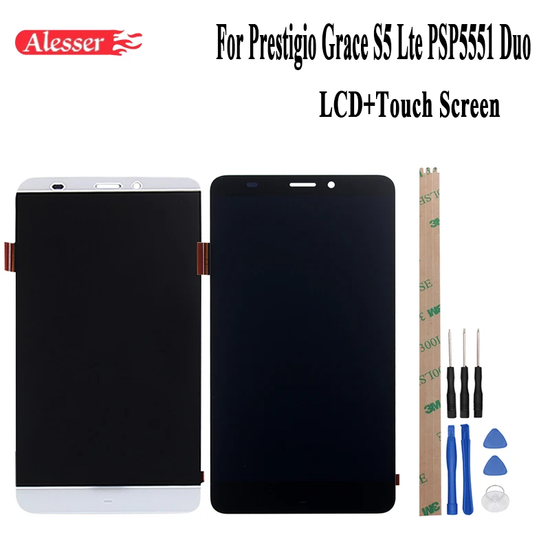 

Alesser 5.5inch For Prestigio Grace S5 Lte PSP5551 Duo LCD Display + Touch Screen 100% Screen Digitizer Assembly+Tools+Adhesive