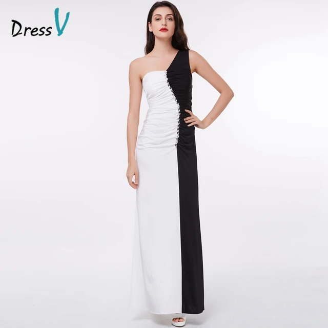 Dressv elegante bianco e nero abito da sera lungo una spalla che ...