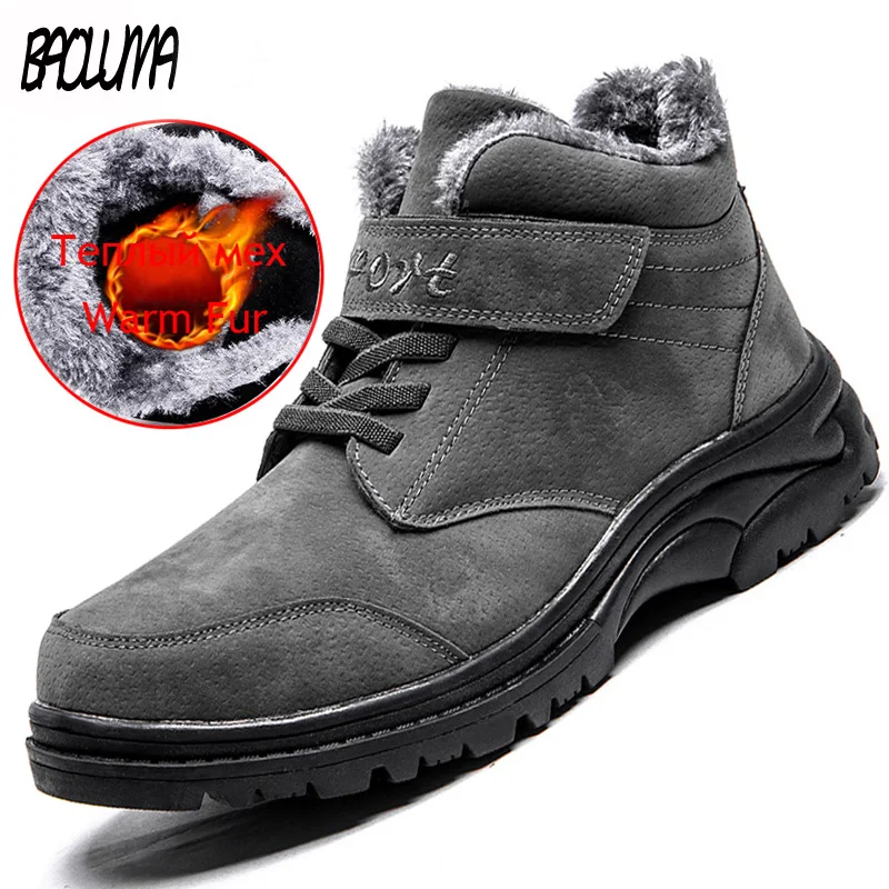 

Brand Winter Men Snow Boots High Quality Plush Ankle Men Boots Shoes Warm Fur Lace-Up Male Slip on Waterproof Work Boots